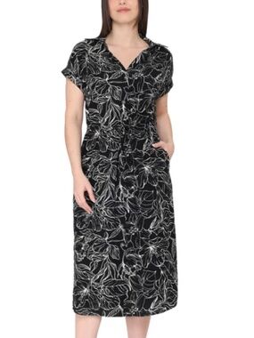 Jewel Badgley Mischka Womens Floral Button Front Tie Waist Midi Dress XS